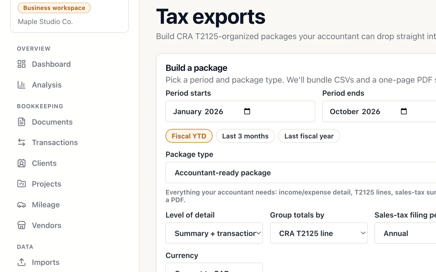 Step 2: Choose the period: select Fiscal YTD.