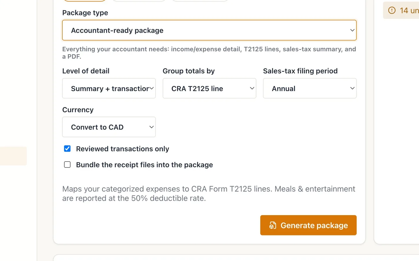 Step 4: Optional: tick Bundle the receipt files into the package.