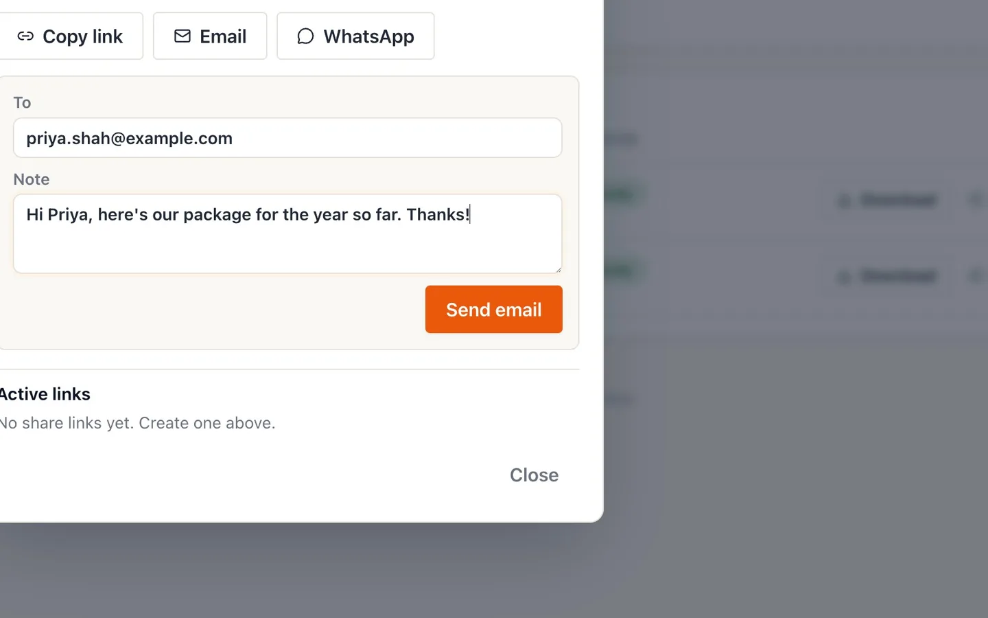 Step 9: Select Email, enter your accountant's address and a note, then select Send email.