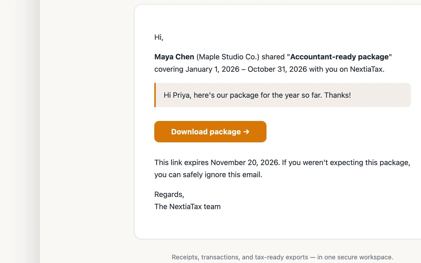 Step 11: Your accountant gets an email and selects Download package.