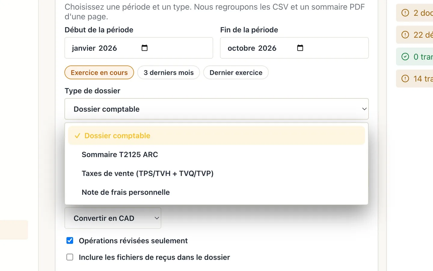 Step 3: Ouvrez Type de dossier et choisissez Dossier comptable.