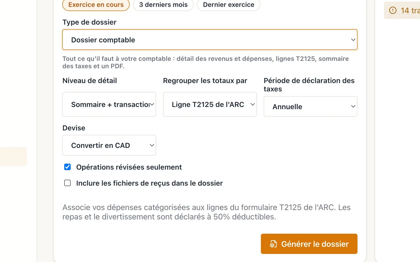 Step 4: Facultatif : cochez Inclure les fichiers de reçus dans le dossier.