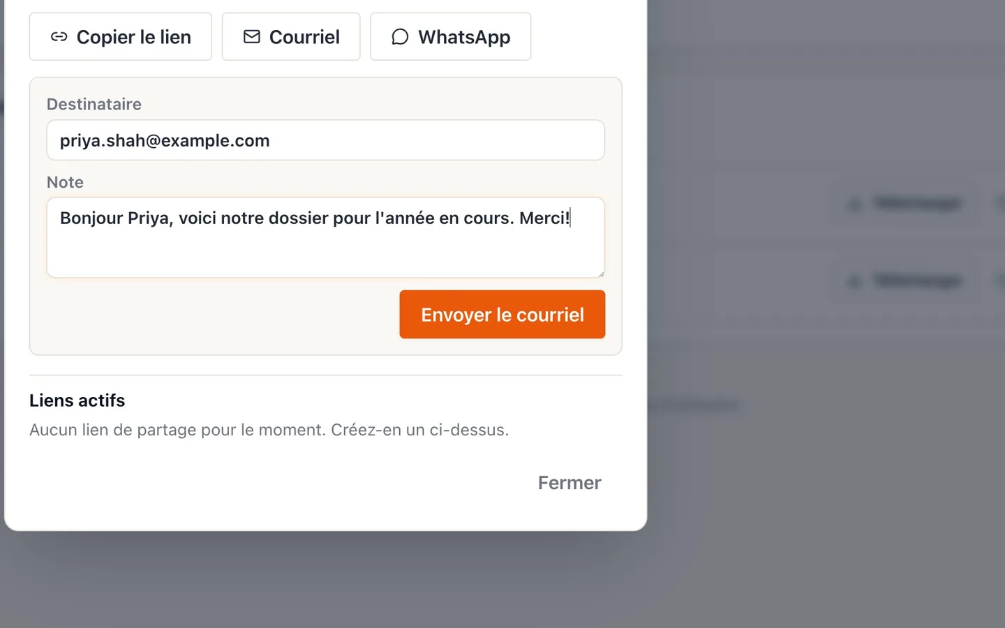 Step 9: Sélectionnez Courriel, entrez l'adresse de votre comptable et une note, puis Envoyer le courriel.