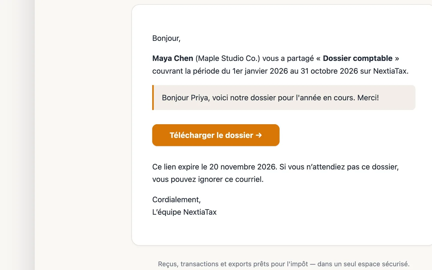 Step 11: Votre comptable reçoit un courriel et sélectionne Télécharger le dossier.