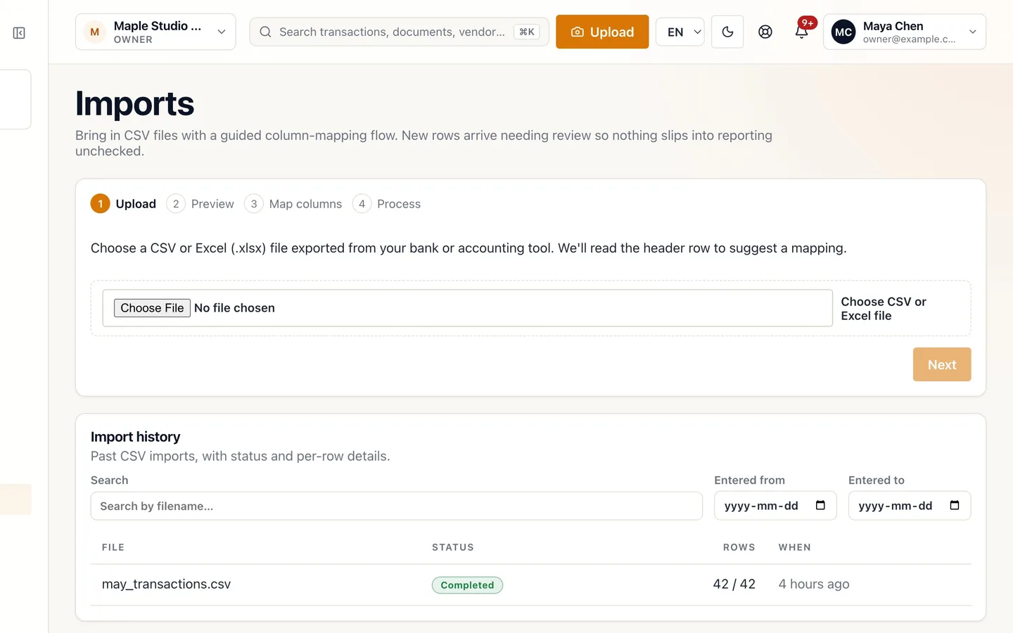 Step 2: Select Choose CSV or Excel file and pick your statement.