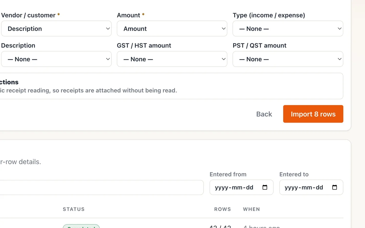 Step 6: Select Import 8 rows.