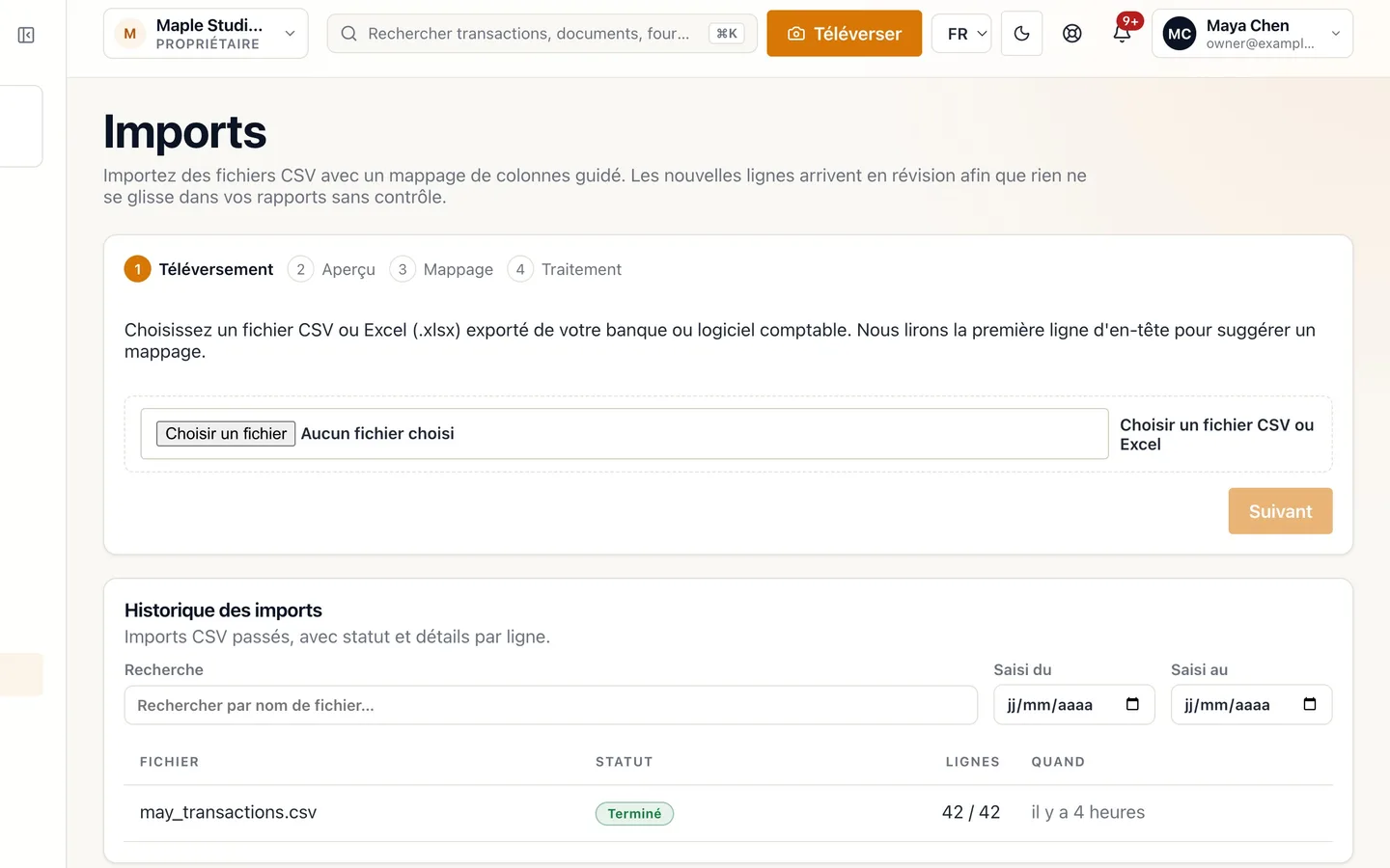 Step 2: Sélectionnez Choisir un fichier CSV ou Excel et choisissez votre relevé.
