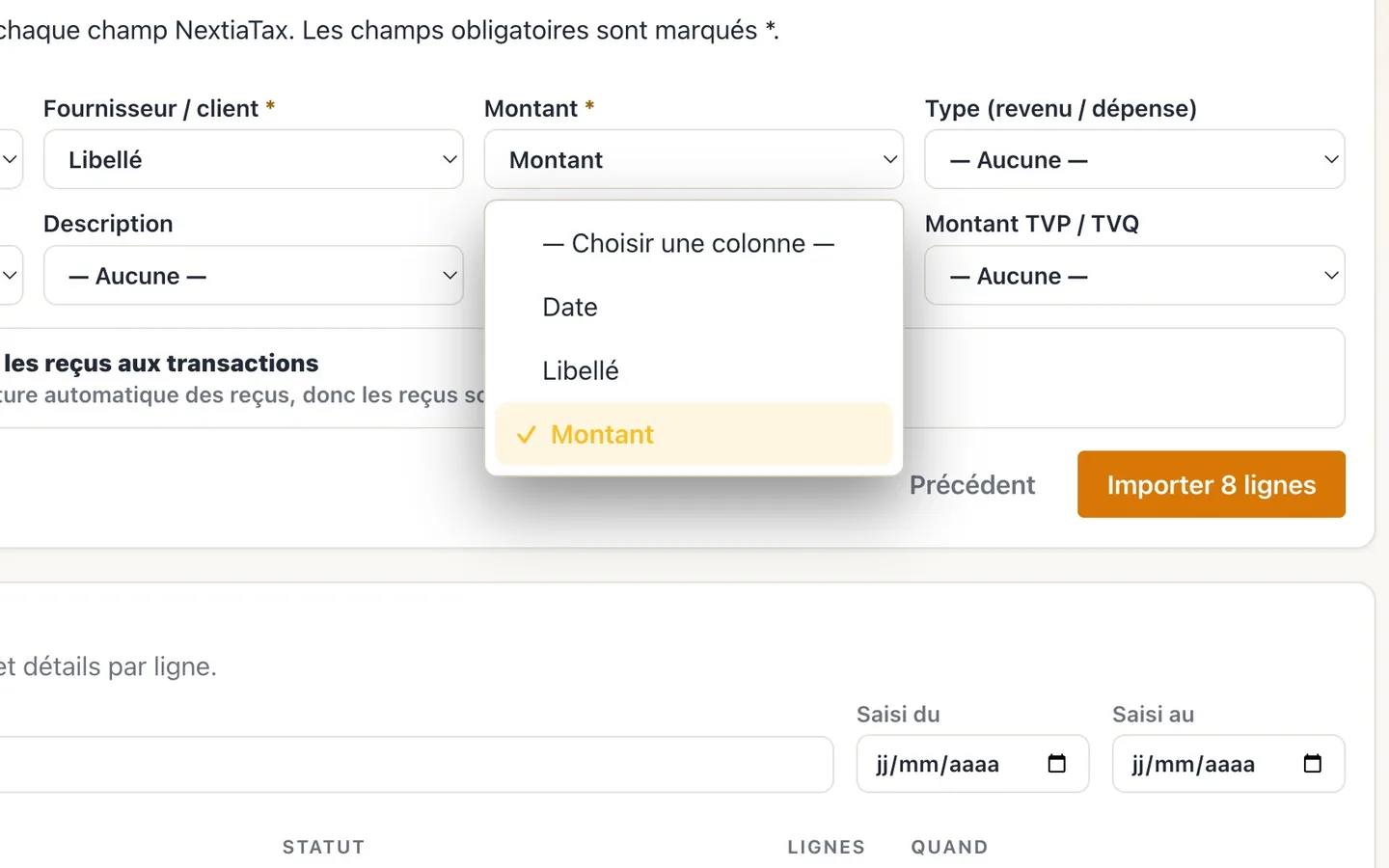 Step 5: Corrigez une colonne erronée en la choisissant dans la liste.