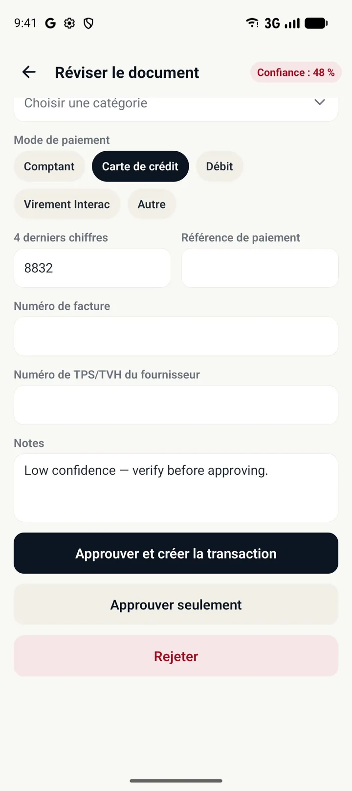 Step 6: Touchez Approuver et créer la transaction.