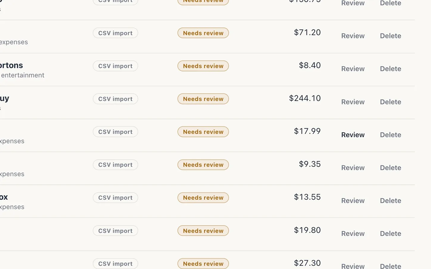 Step 3: Select Review on a transaction.