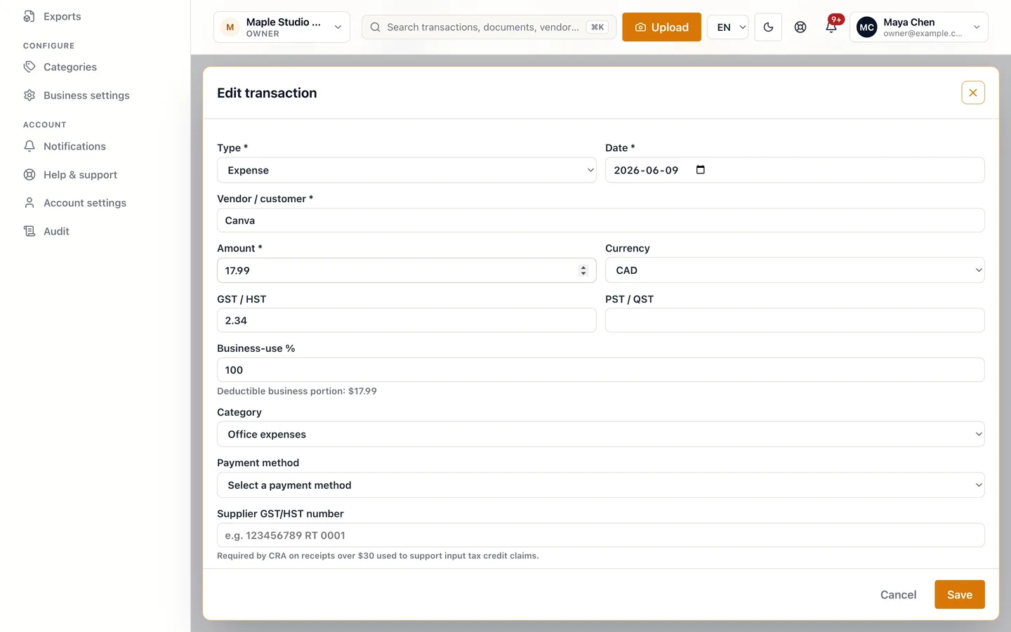Step 4: Check the vendor, date and amount.