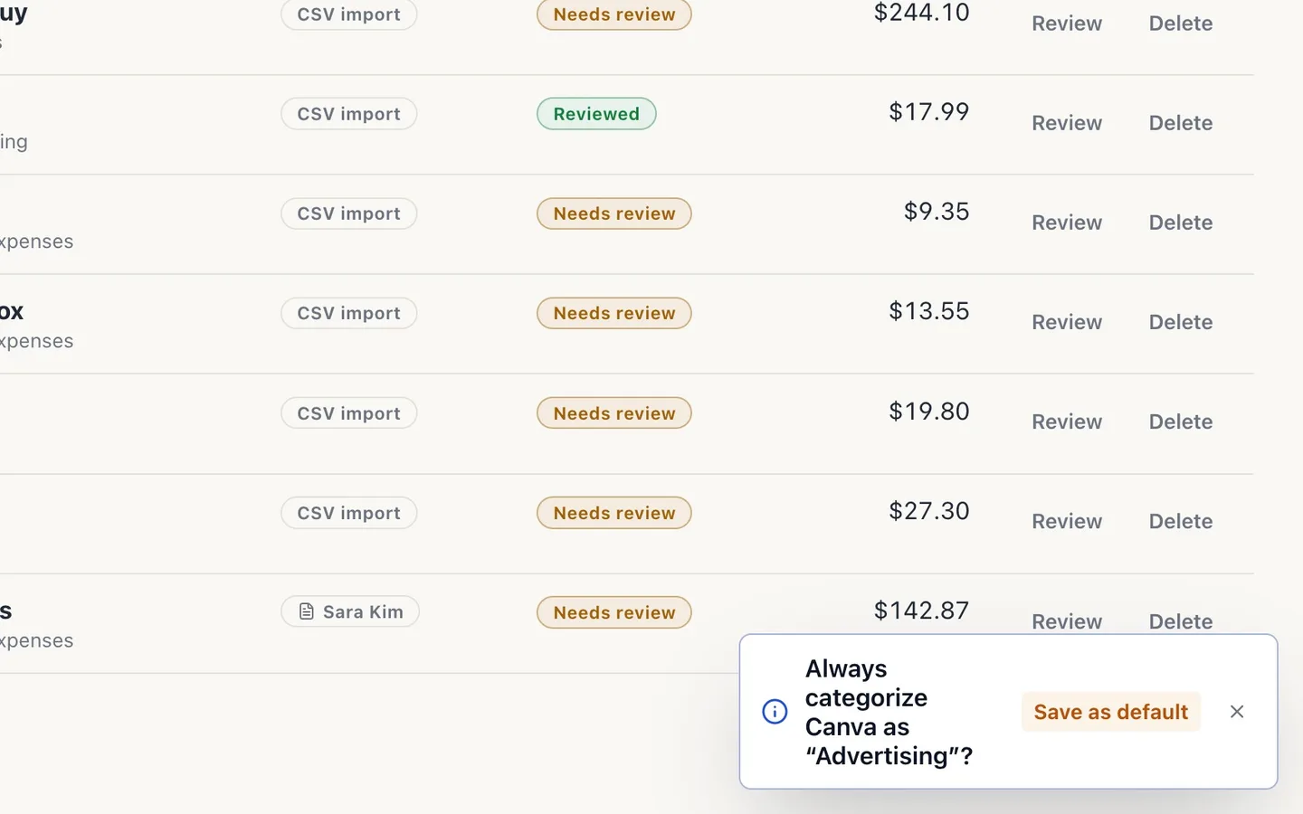 Step 7: Select Save as default to remember the category.
