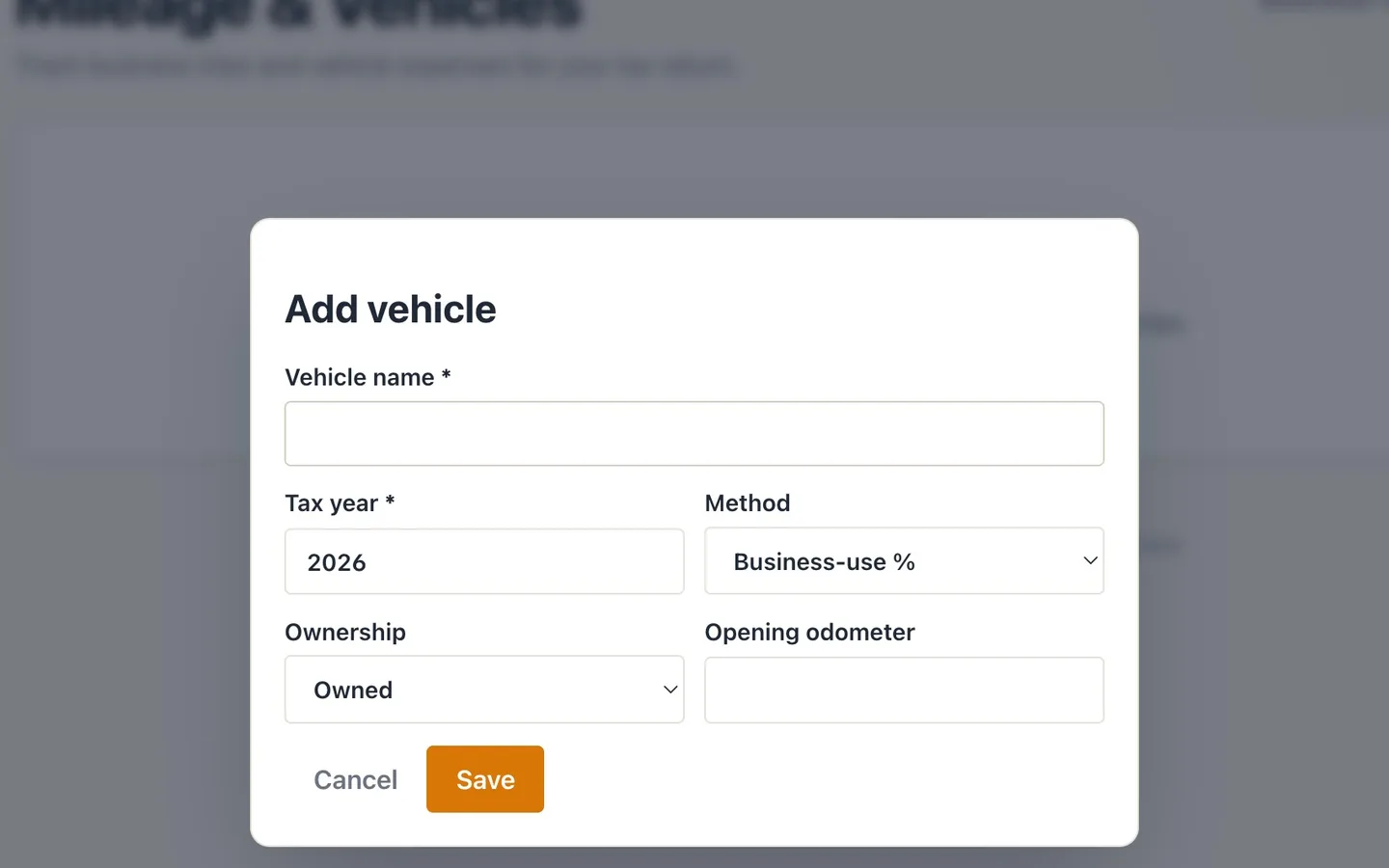 Step 2: Select Add vehicle and name it.
