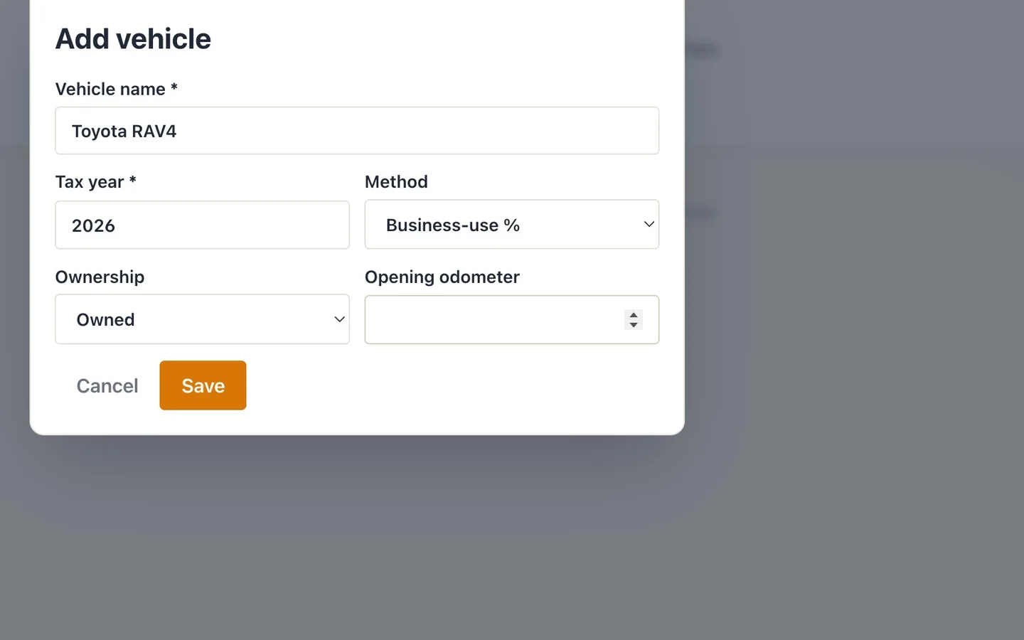 Step 3: Choose the Method, then add the Opening odometer.